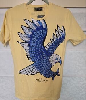 Black Pharaoh Men's Small Yellow Rhinestone Eagle Graphic T-Shirt NWT NEW